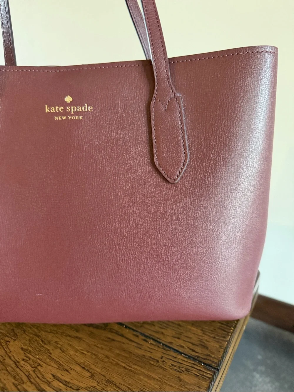 Kate Spade Harper Leather Satchel Tote Bag Burgundy Wine Purse